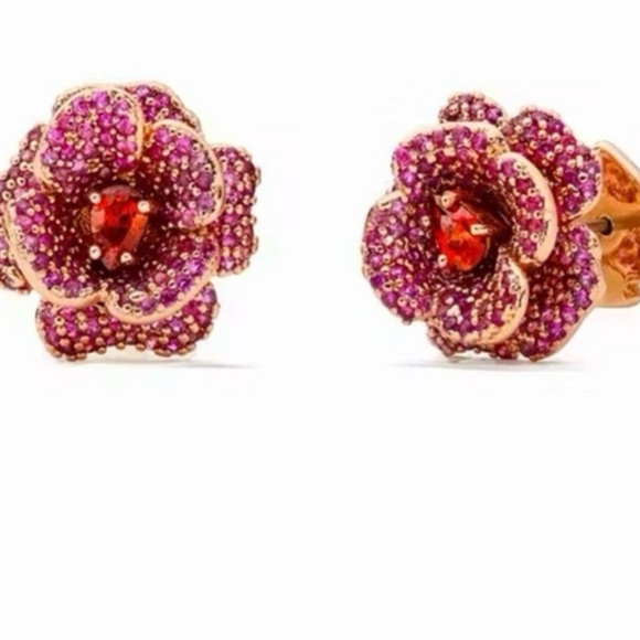 Kate Spade New York Glittering Rose Pink Pave Flower Studs with Dust Bag - Picture 4 of 5